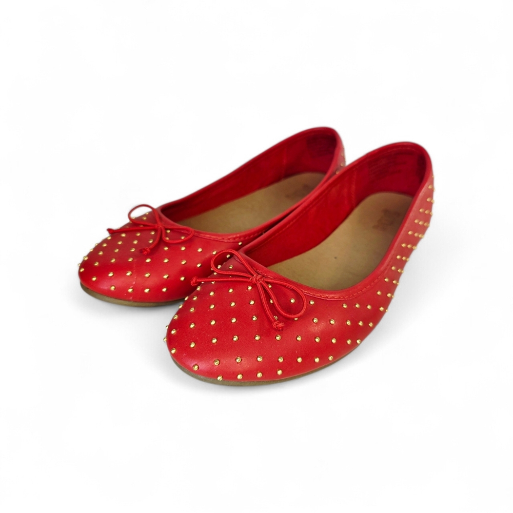 Brash Red Studded Ballet Flats with Bow Women Size 8 W Wide